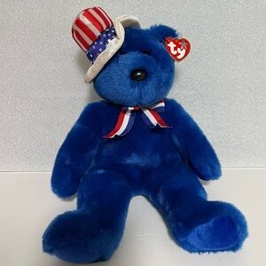 Ty Beanie Buddy Fun nostalgia Baby "Sam" the Blue Bear vintage patriotic Plush